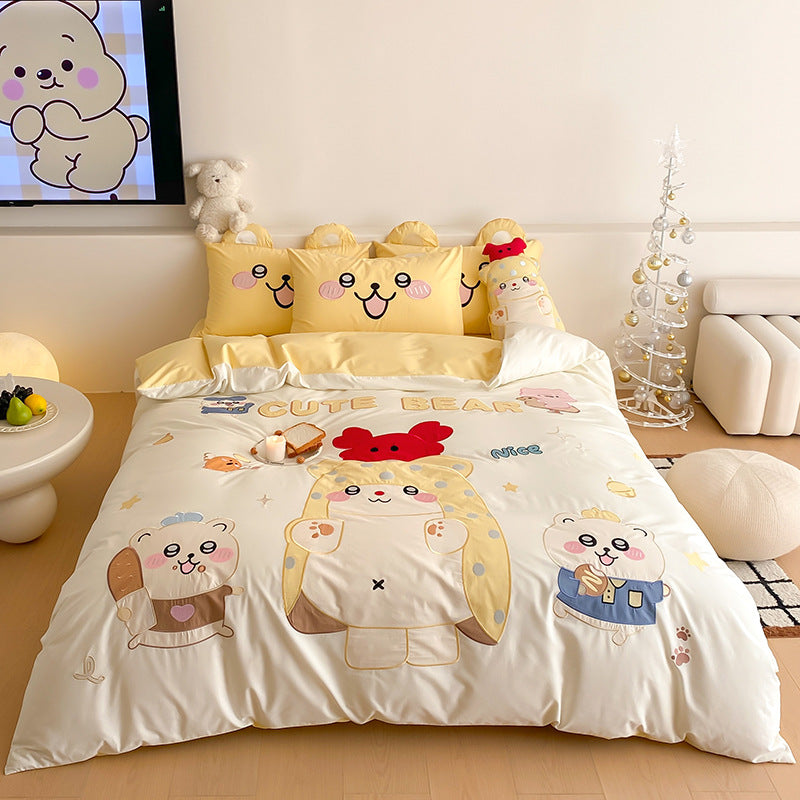 Cartoon Tier Reversibles Mikrofaser Bettbezug Set mit Kissenbezügen