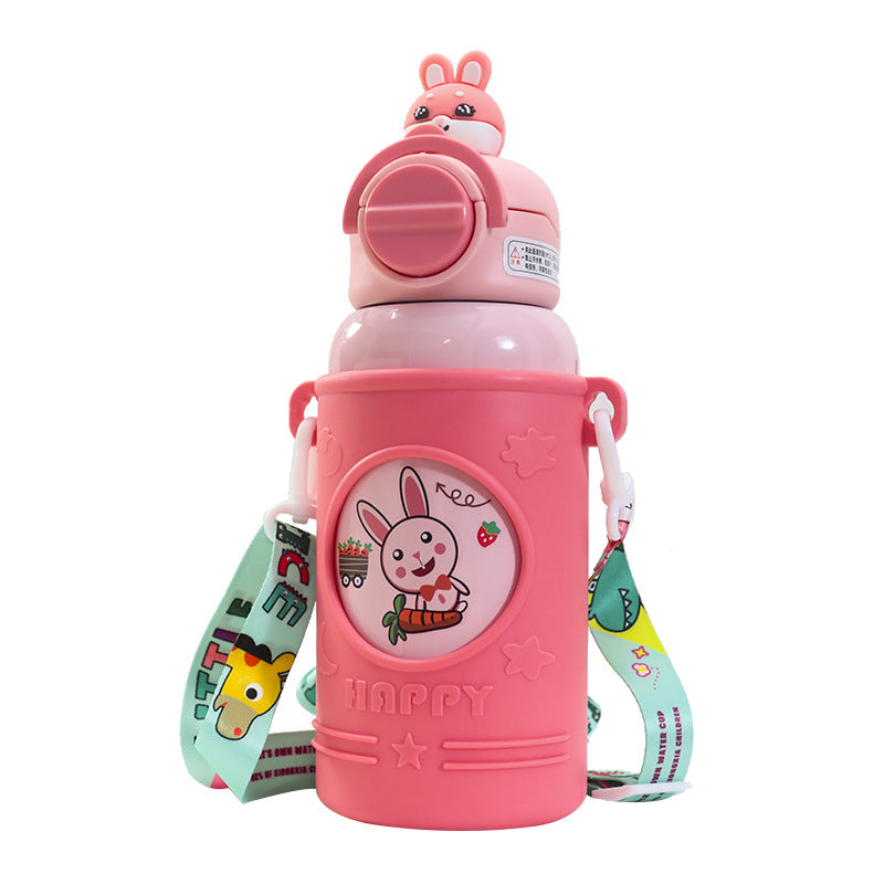 Damen Isolierte Trinkflasche mit fröhlichem Froschmotiv und praktischem Tragegurt Karnz