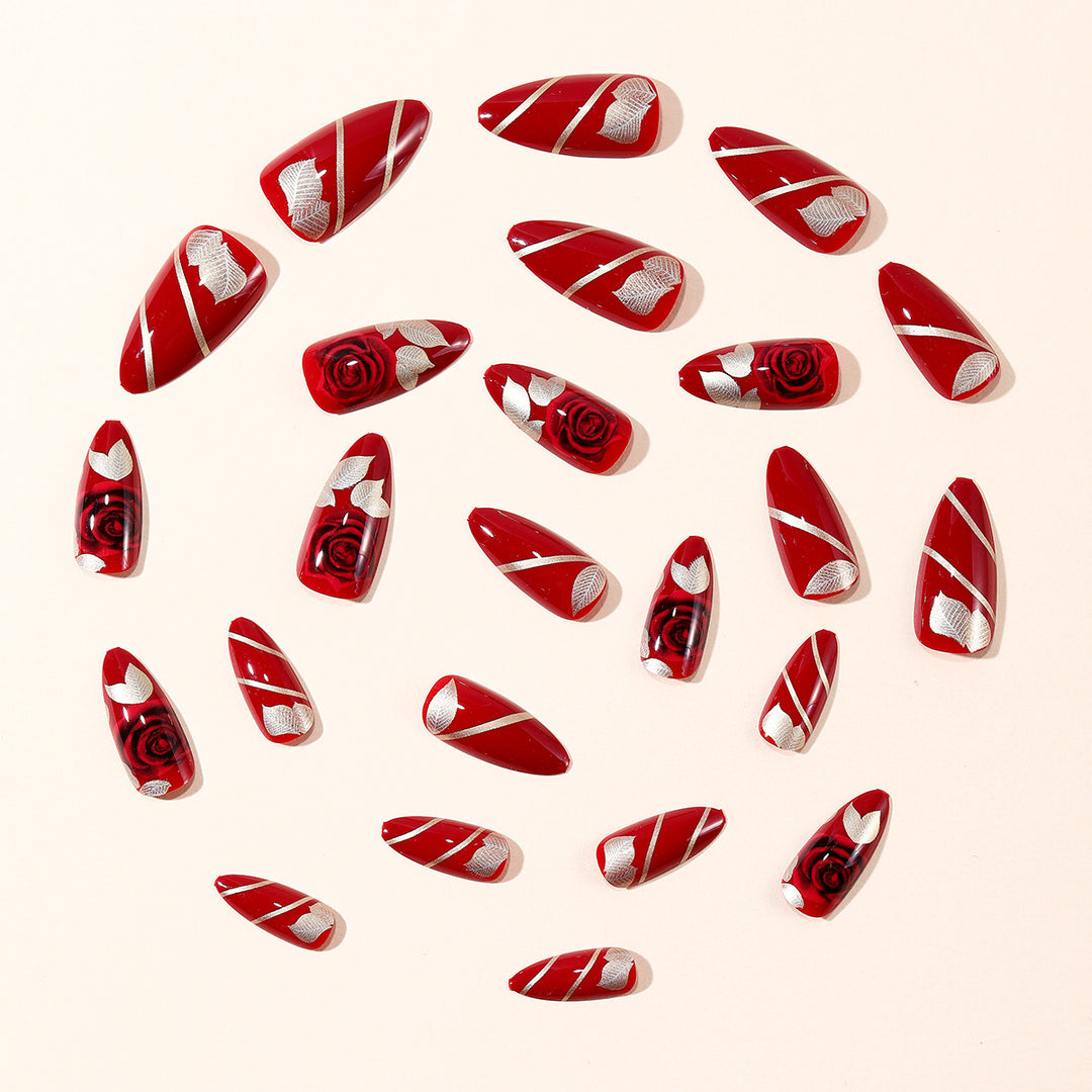 Rose-Accent Stiletto Nagelkunst Verlängerungen Karnz