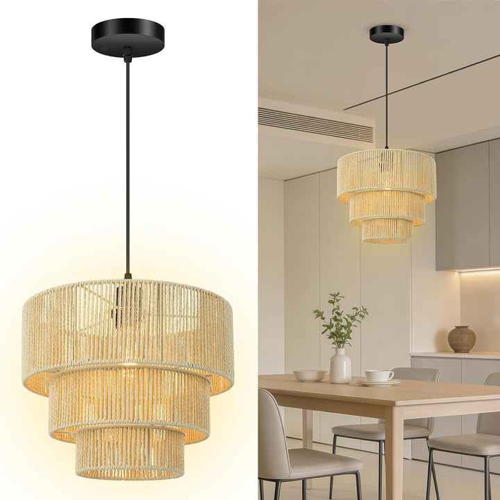 Elegante Hängeleuchte mit Rattan-Details Karnz