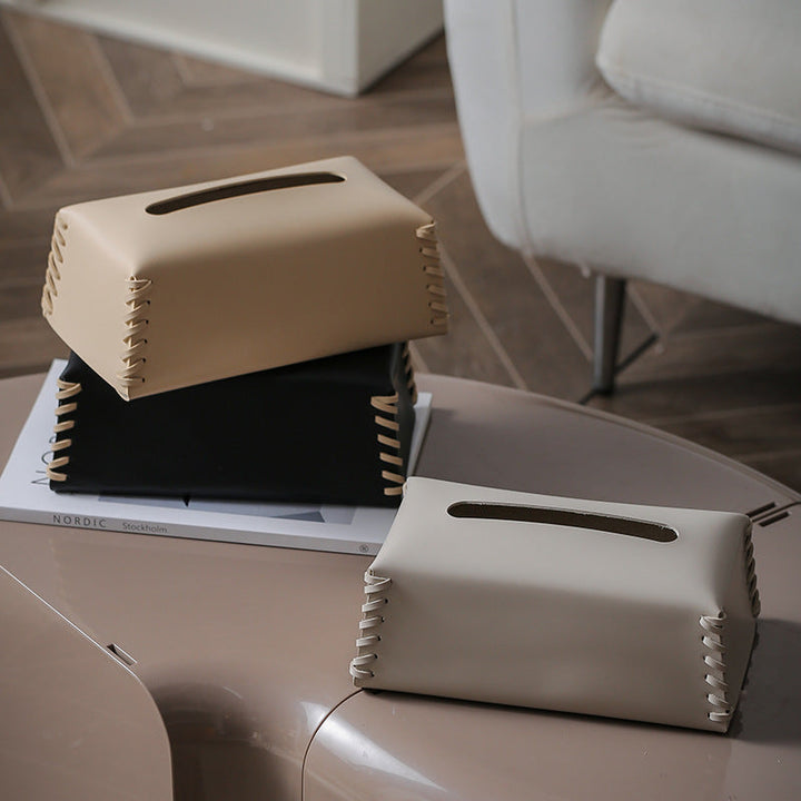 VédaLuxe Leder Taschentuchbox – handgefertigte Eleganz aus gewebtem Leder | Karnz