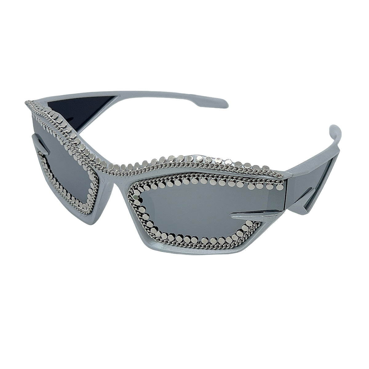 Damen Designer-Sonnenbrille im futuristischen Look mit funkelndem Strassbesatz Karnz