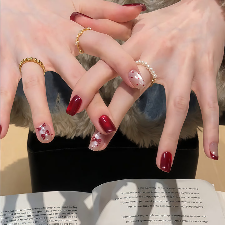 Elegante Kunstnagelset mit Dekorativer Schleifenakzenten Karnz
