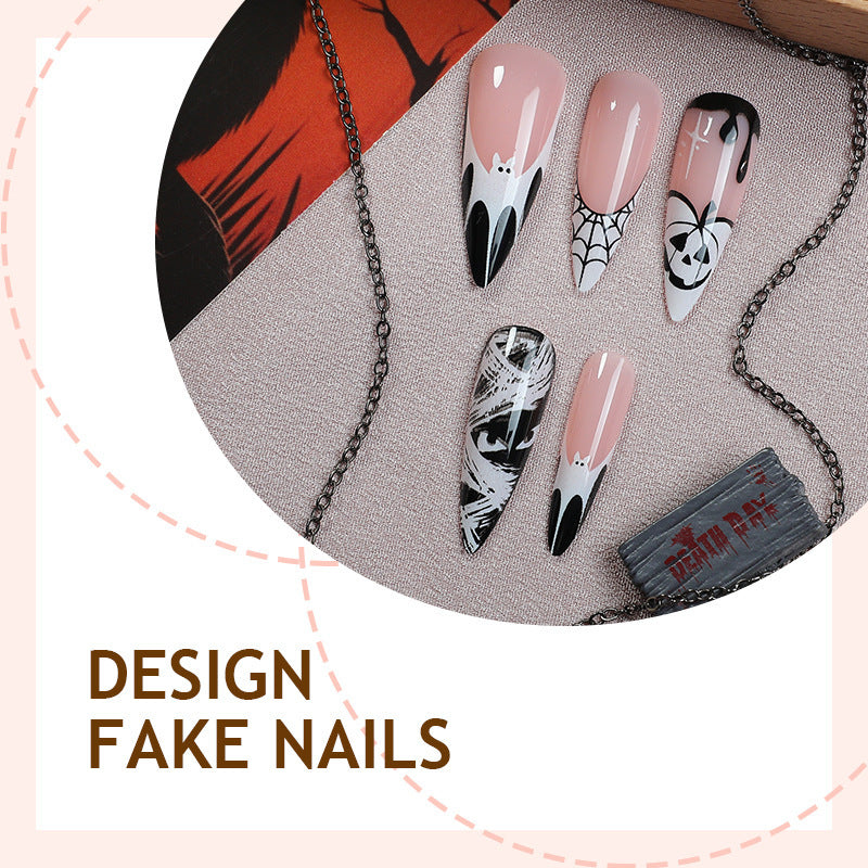 Kreatives Halloween Kunstnagelset mit Gespenster- und Spinnenmotiven Karnz