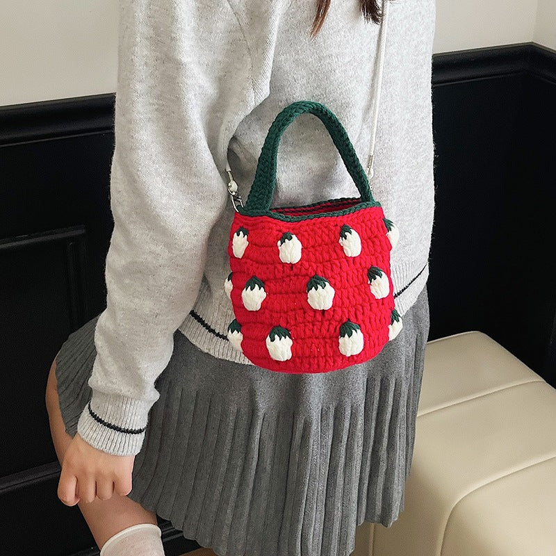 Süße Häkeln Erdbeer-Themen Mini Eimer Tasche