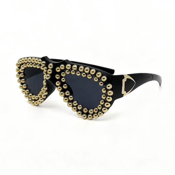 Damen modische Herz-Sonnenbrille mit strassverziertem Rahmen Karnz