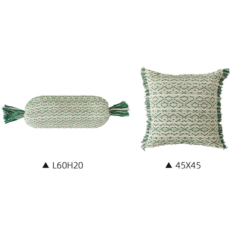 Boho-gewebtes Dekokissen-Set mit Zylinderrolle und quadratischem Fransenbezug