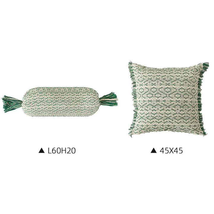 Boho-gewebtes Dekokissen-Set mit Zylinderrolle und quadratischem Fransenbezug