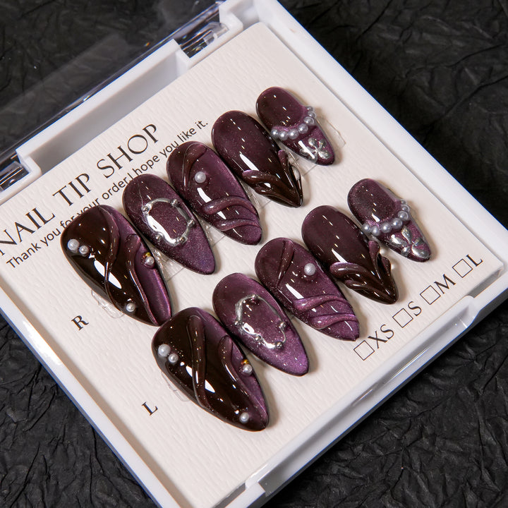Elegantes Press-On Nagelkunst-Set mit Perlen-Akzenten