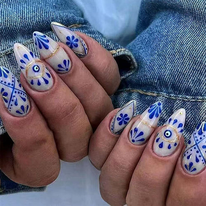Künstlerische Florale Stiletto Druck-Nägel  1791110621