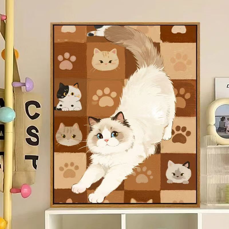 Niedliches katzenbasiertes dekoratives Leinwandkunstwerk Karnz