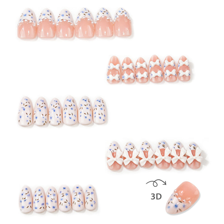 Künstlerisches Florales und Schleifen Press-On Nail Set