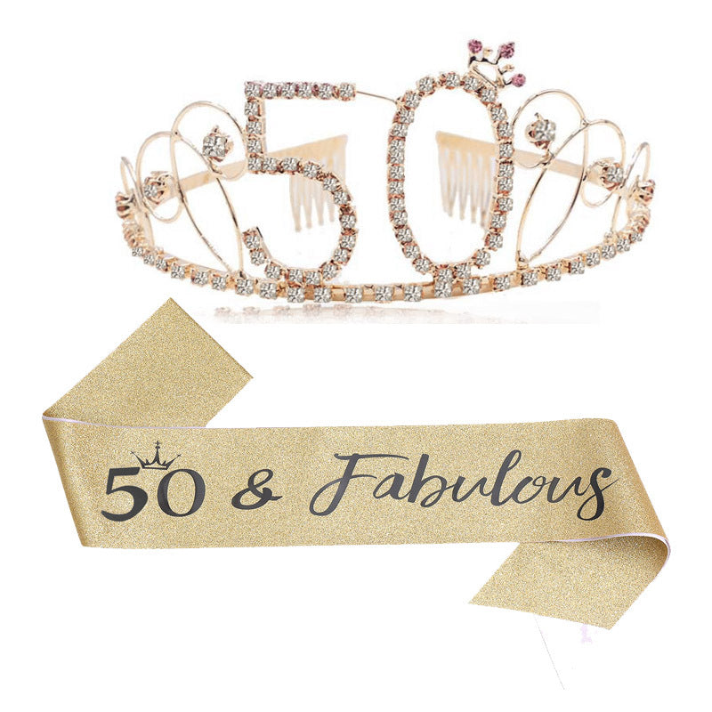 Damen Glitzernde Tiara mit festlichem "50 & Fabulous"-Design Karnz