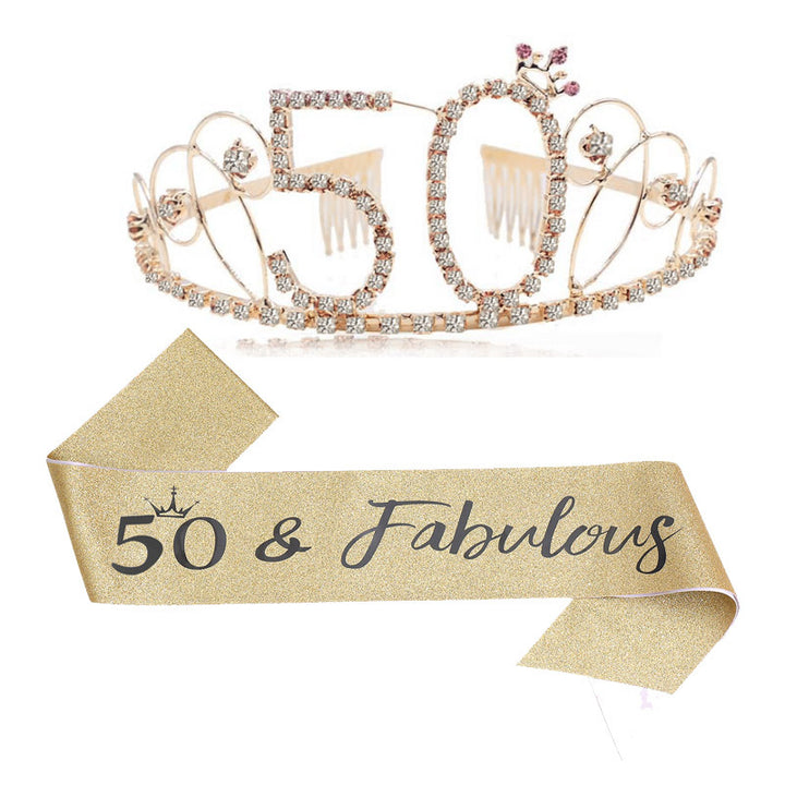 Damen Glitzernde Tiara mit festlichem "50 & Fabulous"-Design Karnz