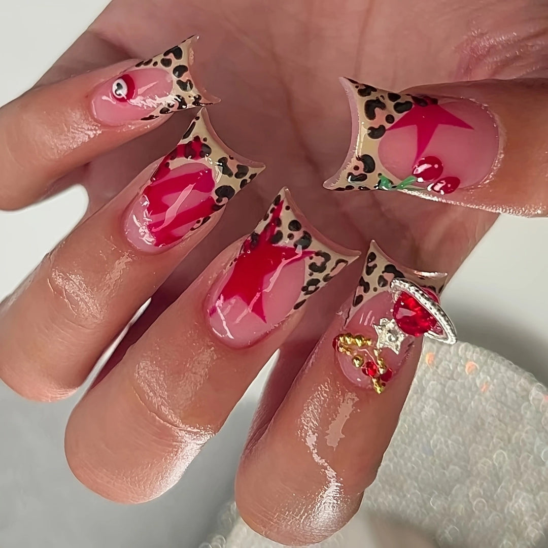Künstlerisches Leopardenmuster Press-On Nagelset Karnz