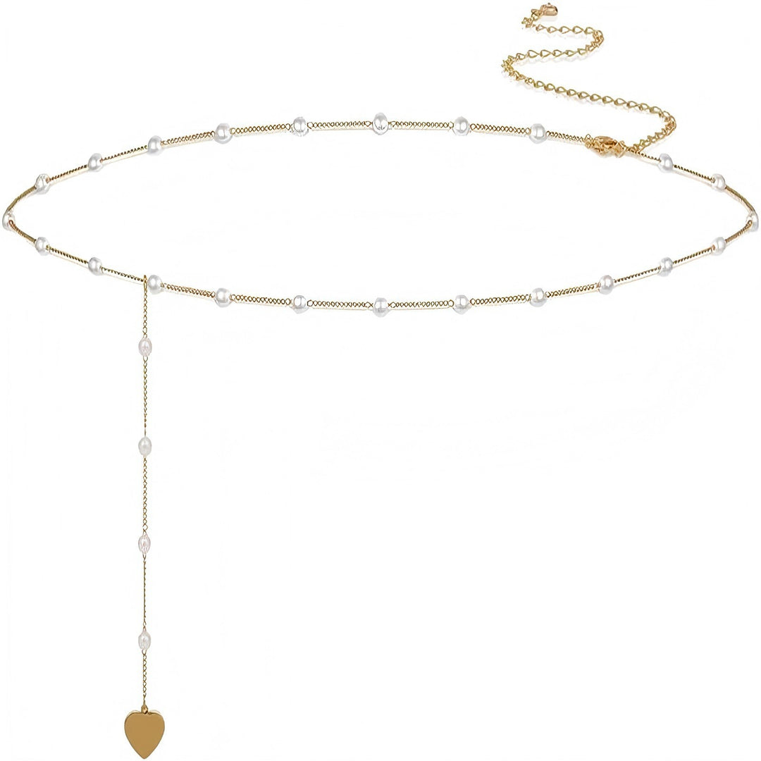 Elegante Perlen- und Herzanhänger-Bauchkette Karnz