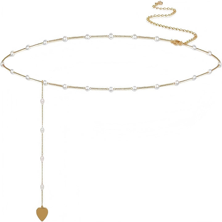 Elegante Perlen- und Herzanhänger-Bauchkette Karnz