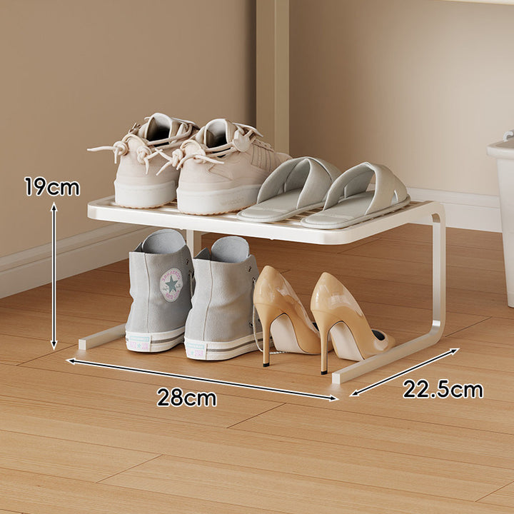 Kompakter Low-Profile Zwei-Ebenen Metall Schuh-Organizer Regal