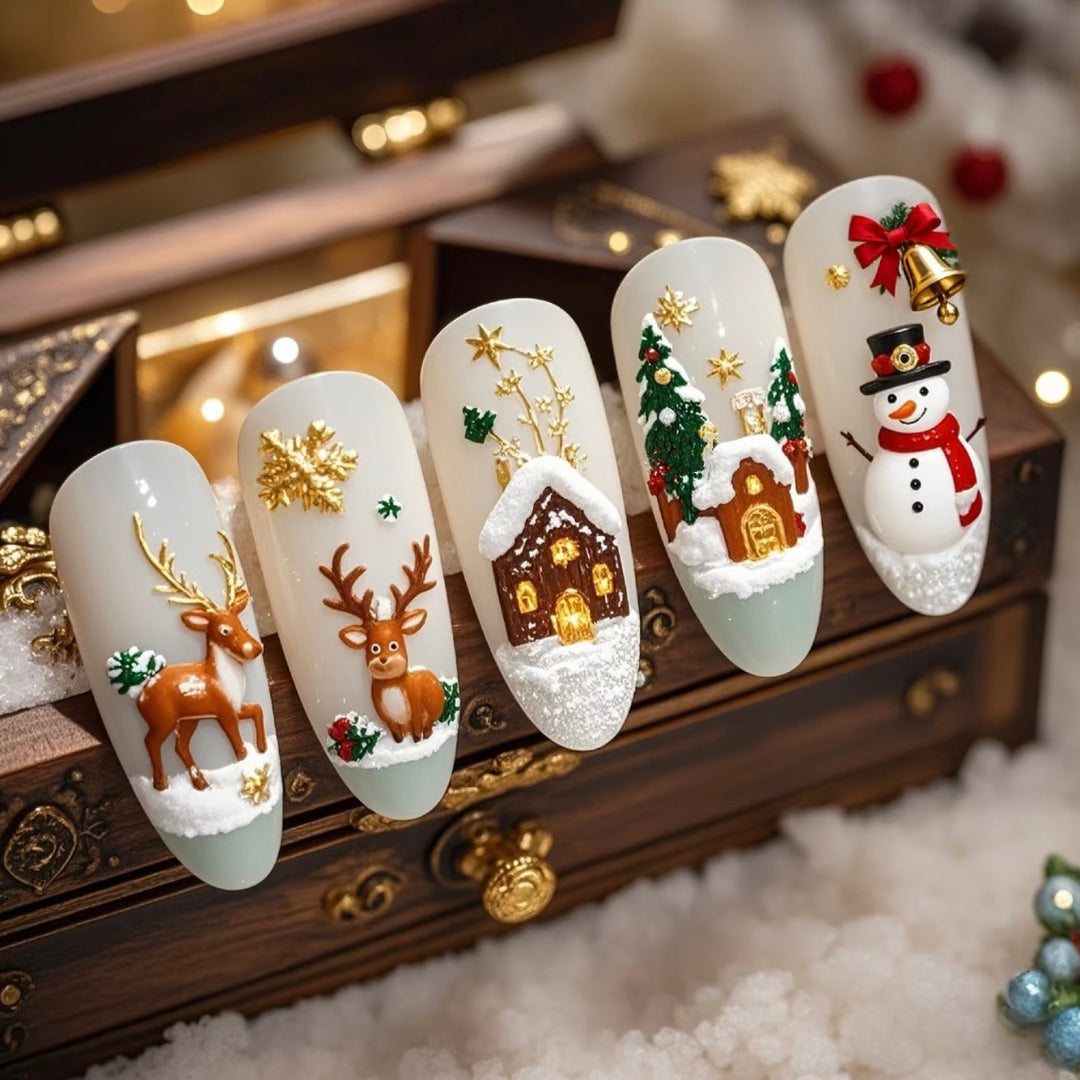 Festliches, von Feiertagen inspiriertes Press-On-Nagelset