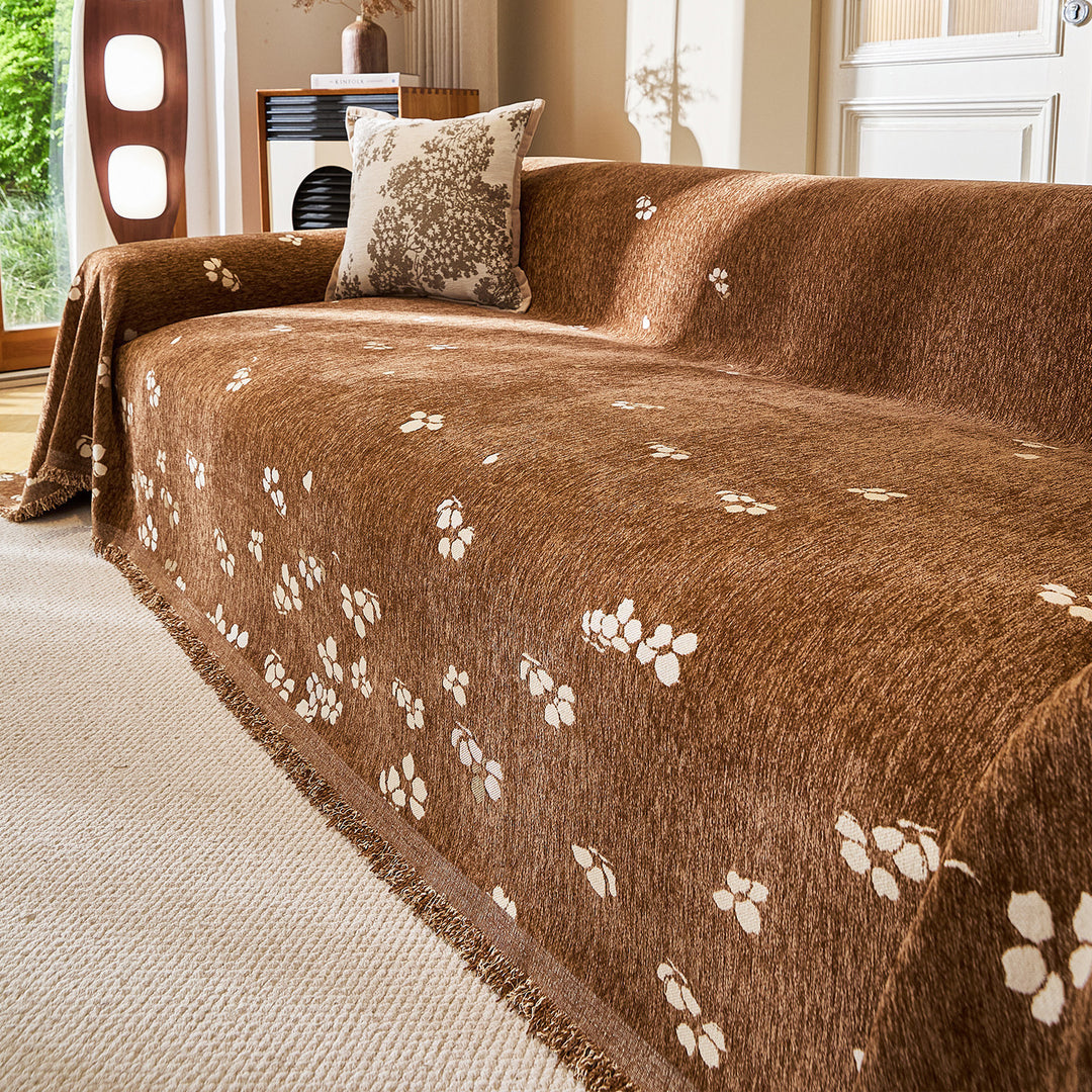 Reversible Woven Couch Throw Slipcover with Fringed Hem