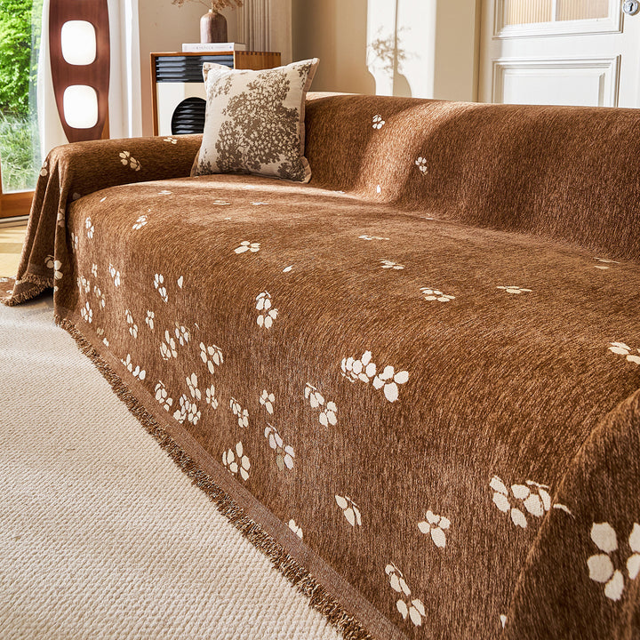 Reversible Woven Couch Throw Slipcover with Fringed Hem
