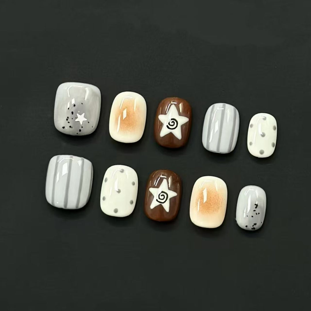 Künstlerisches katzenmotiviertes Press-On-Nagelkunstset Karnz