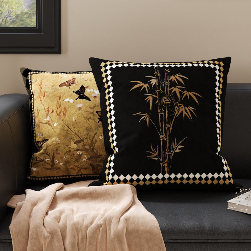 Botanical Sketch Velvet Square Throw Pillow Cover with Zebra-Trim Hidden Zipper