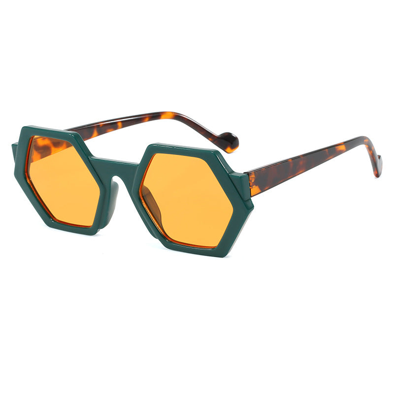 Damen hexagonale Katzenaugen-Sonnenbrille mit urbanem Leopardenmuster Karnz