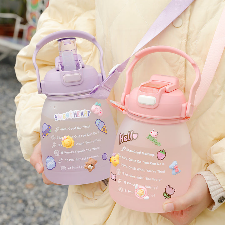 Damen große Wasserflasche mit motivierender Zeitanzeige Karnz