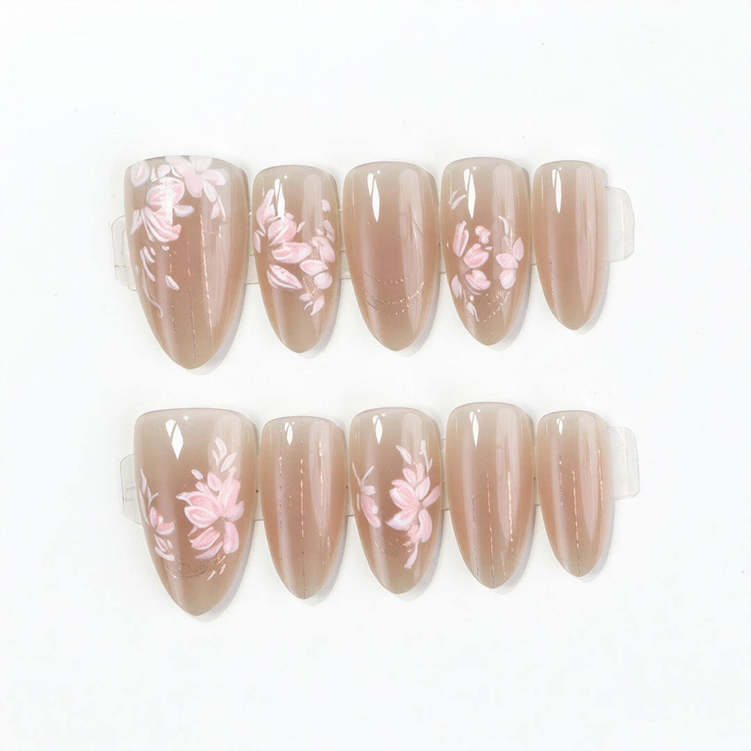 Elegantes Floral Press-On Nail Art Set Karnz