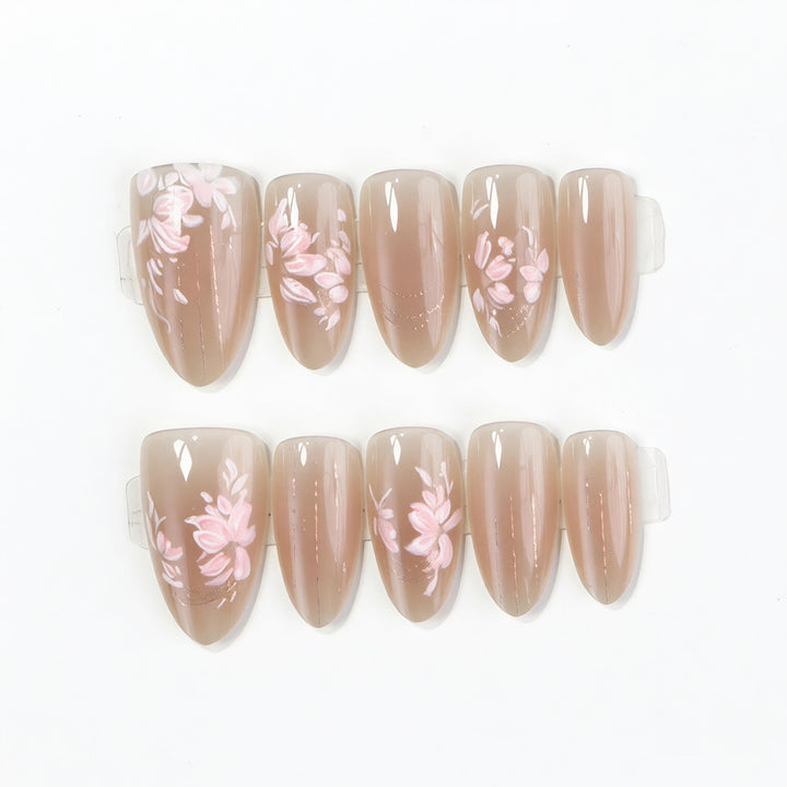 Elegantes Floral Press-On Nail Art Set Karnz
