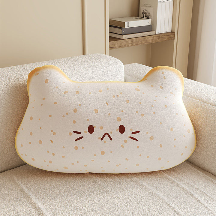 Plush Cloud-Shape Cute Character Lumbar Throw Pillow with Embroidered Face and Soft Faux-Sherpa Cover