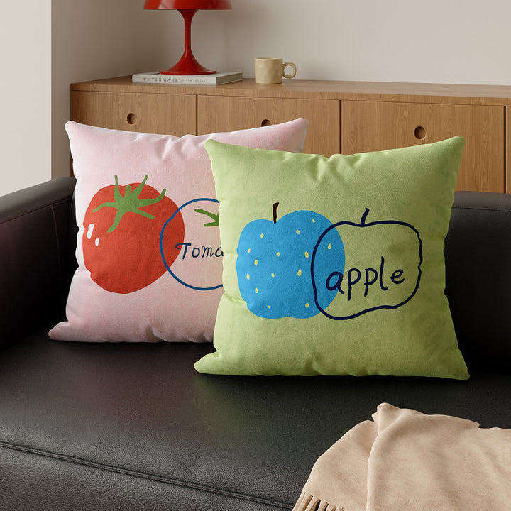 Square Decorative Throw Pillow Cover with Playful Tomato Illustration and Hidden Zipper