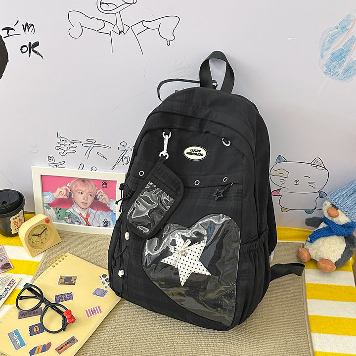 Stylische Multi-Taschen Stern-Applikation Rucksack Karnz