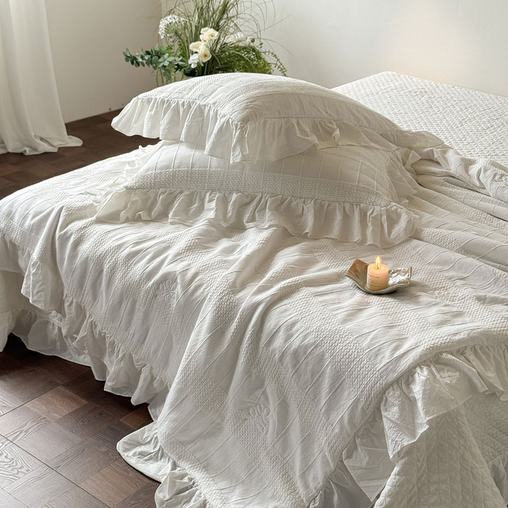 Rüsch Texturiert Baumwolle Duvet Cover Set mit Matelassé-Paneelen