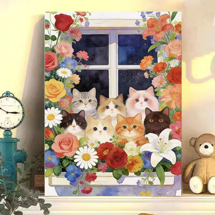 Floral Cat Illustration Leinwand Kunst Karnz