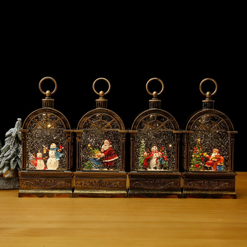 Nostalgische Weihnachtslaterne mit Schneefall und beweglicher Weihnachtsmann-Szene Karnz