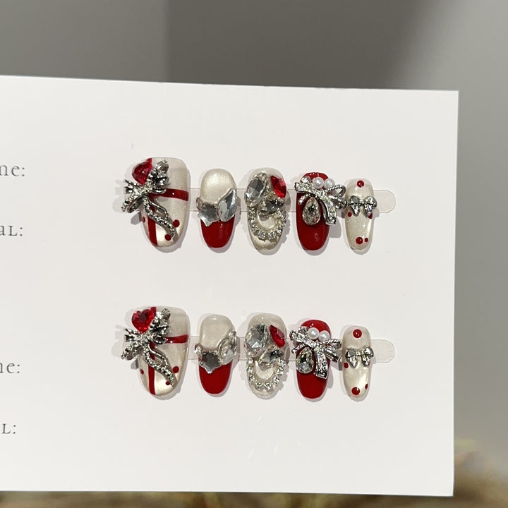 Festliches mit Strass verziertes Press-On-Nagelset