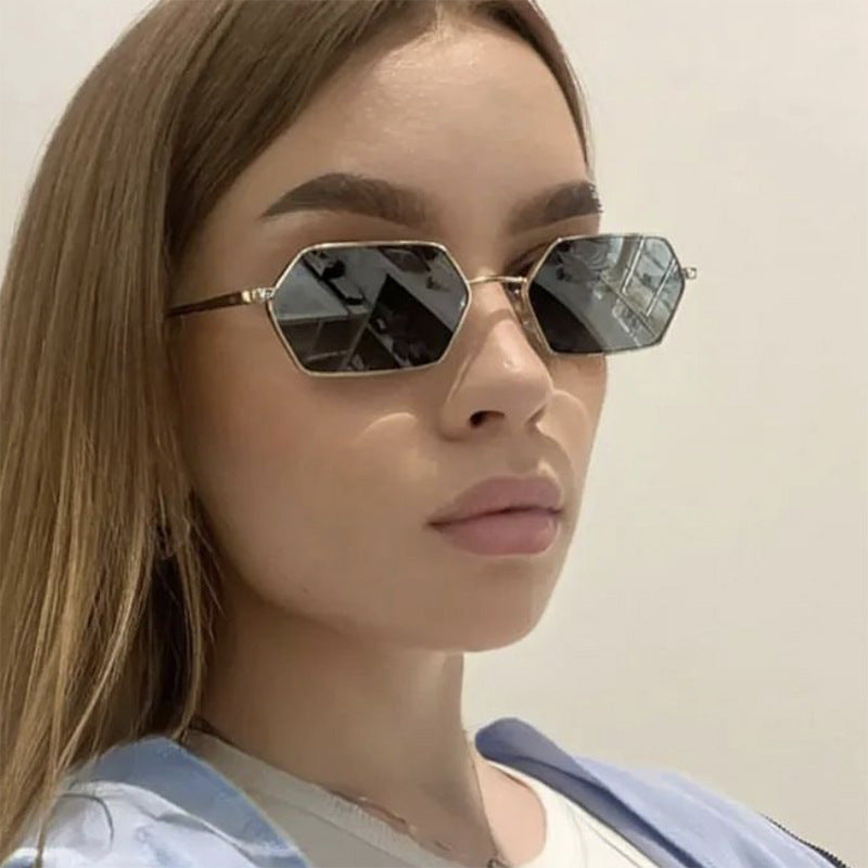 Damen hexagonale Sonnenbrille mit elegantem Metallrahmen und UV-Schutz Karnz