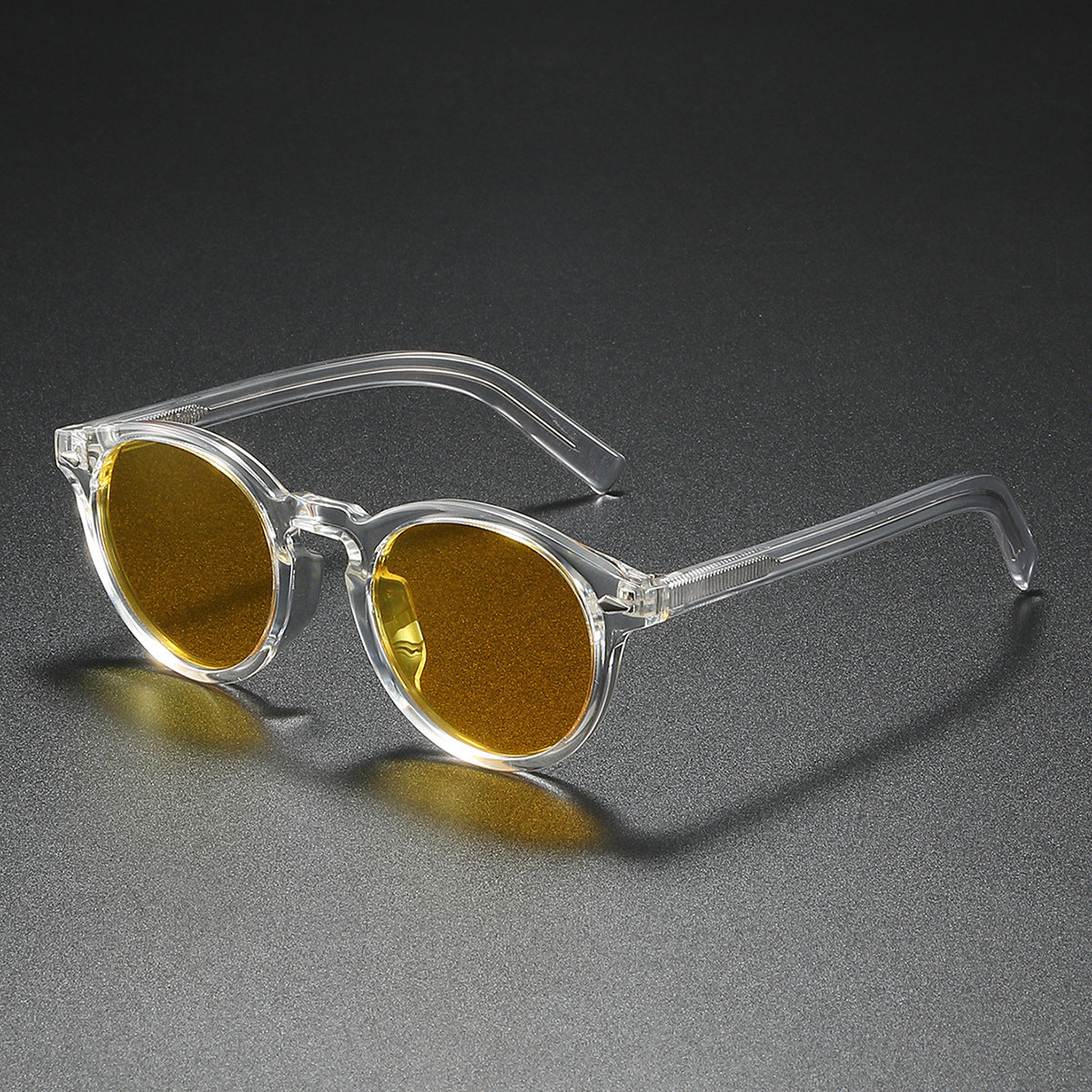 Damen Rund-Sonnenbrille mit transparentem Rahmen und reflektierenden Gläsern Karnz