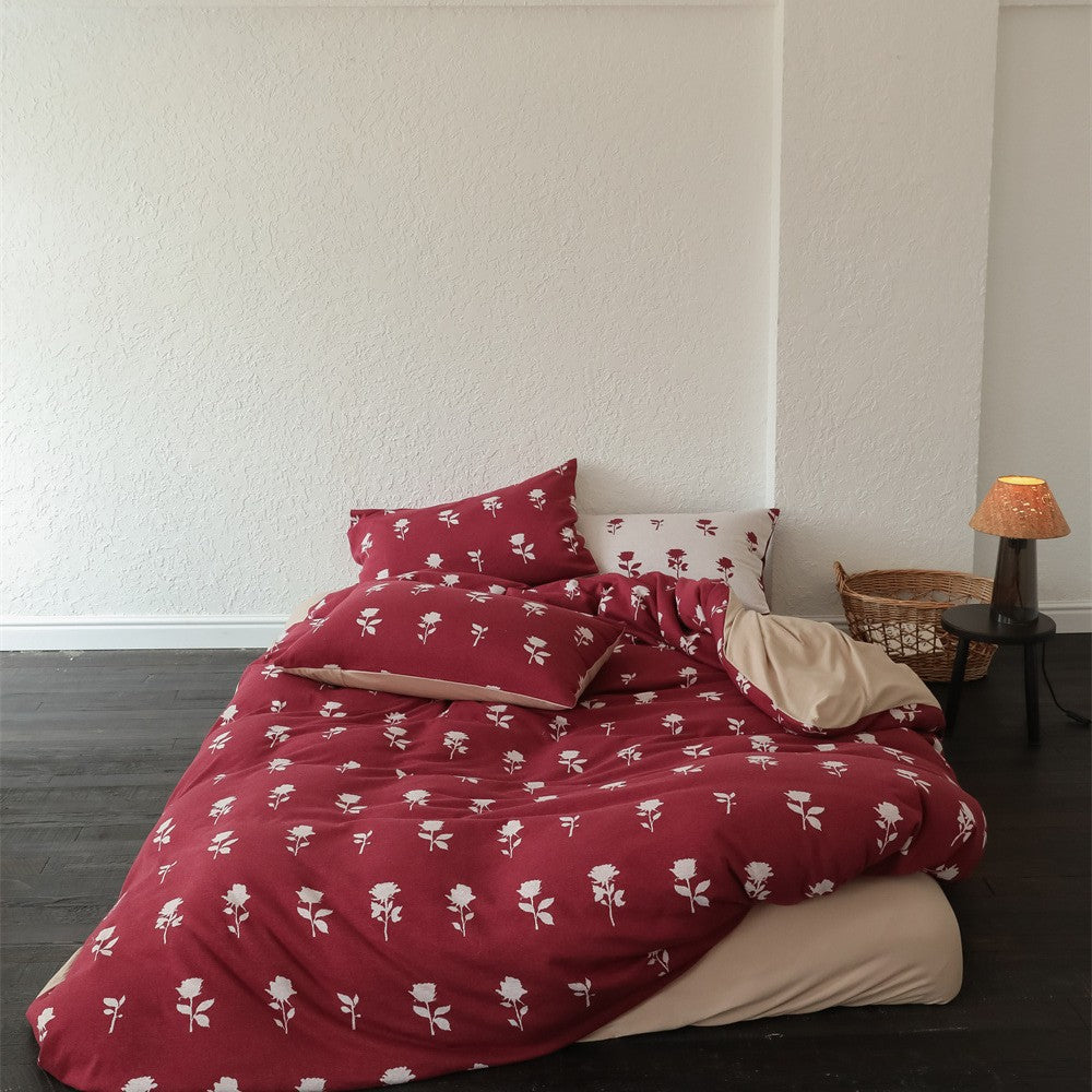 Extraweiche Jersey-Bettwäsche mit minimalistischem Rosen-Print und Wendeseite