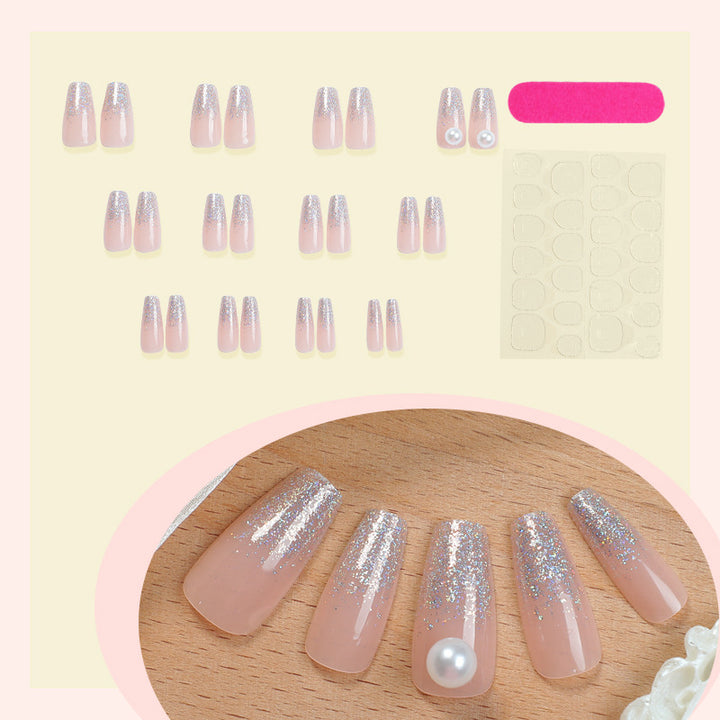 Elegantes Press-On-Nagelset mit Glitter- und Perlenakzenten Karnz