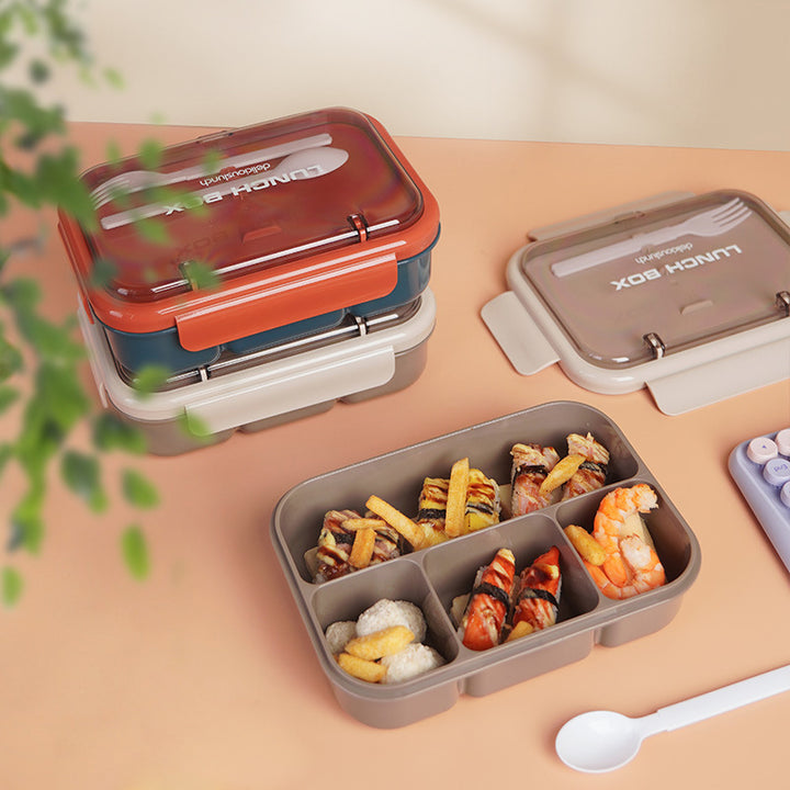 Mehrfach unterteilte Bento-Lunchbox mit integriertem Besteck