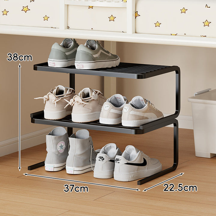Kompakter Low-Profile Zwei-Ebenen Metall Schuh-Organizer Regal
