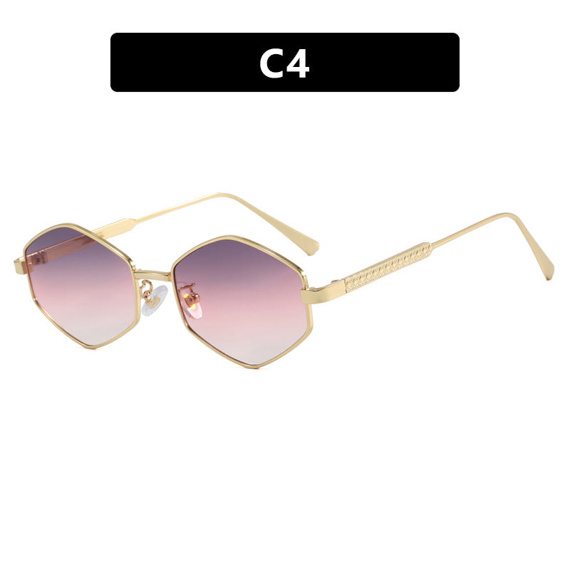 Damen hexagonale Sonnenbrille mit eleganten Metallakzenten und UV-Schutz Karnz