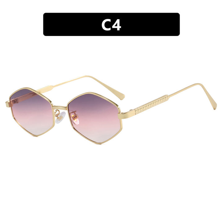Damen hexagonale Sonnenbrille mit eleganten Metallakzenten und UV-Schutz Karnz