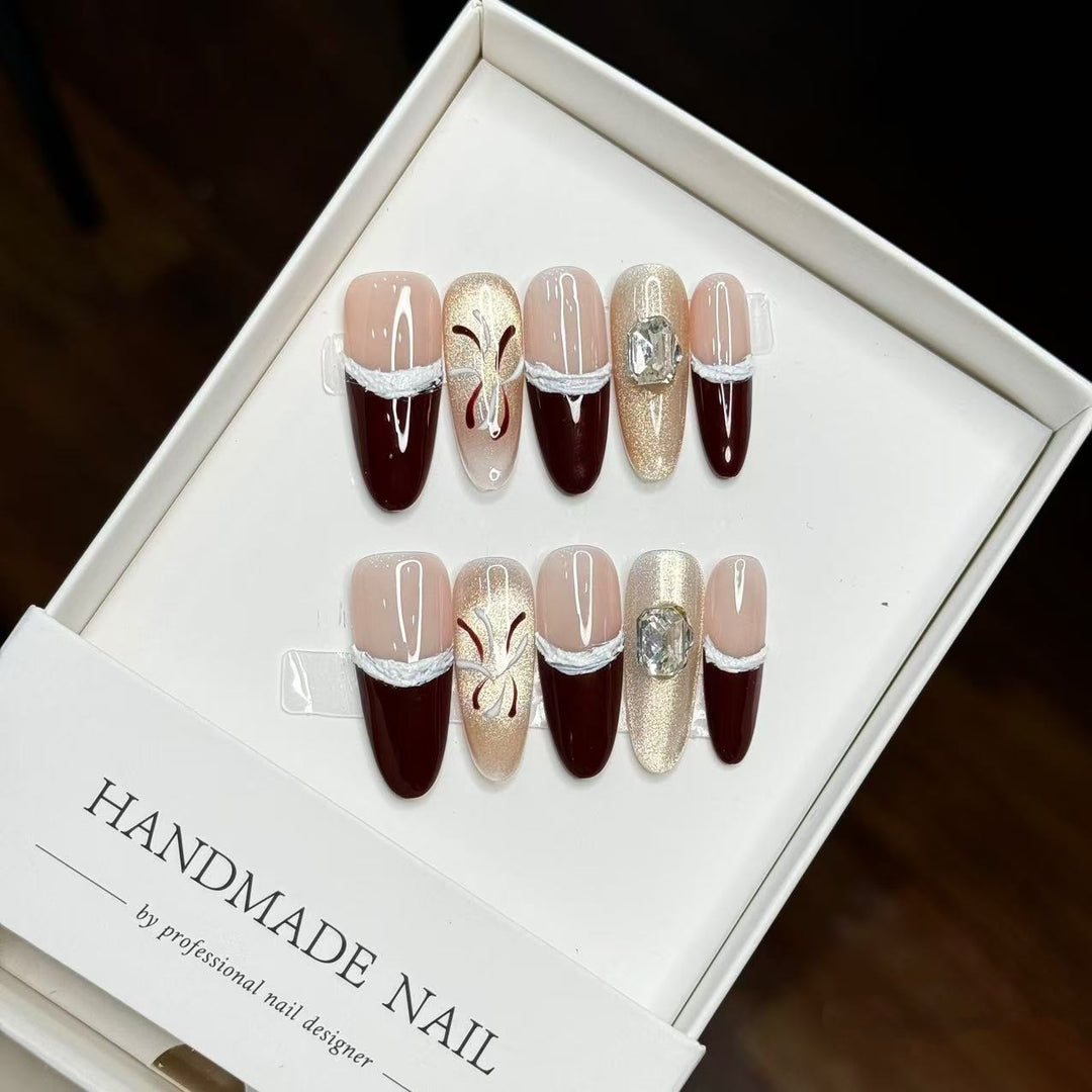 Künstlerische Press-On Nagelkunst Kollektion mit Edelsteinakzenten