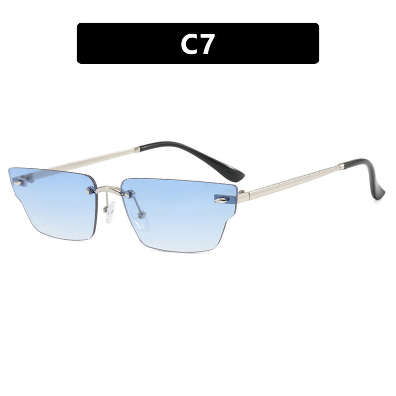 Damen geometrische Sonnenbrille mit filigranem Rahmen und transparenten Gläsern Karnz