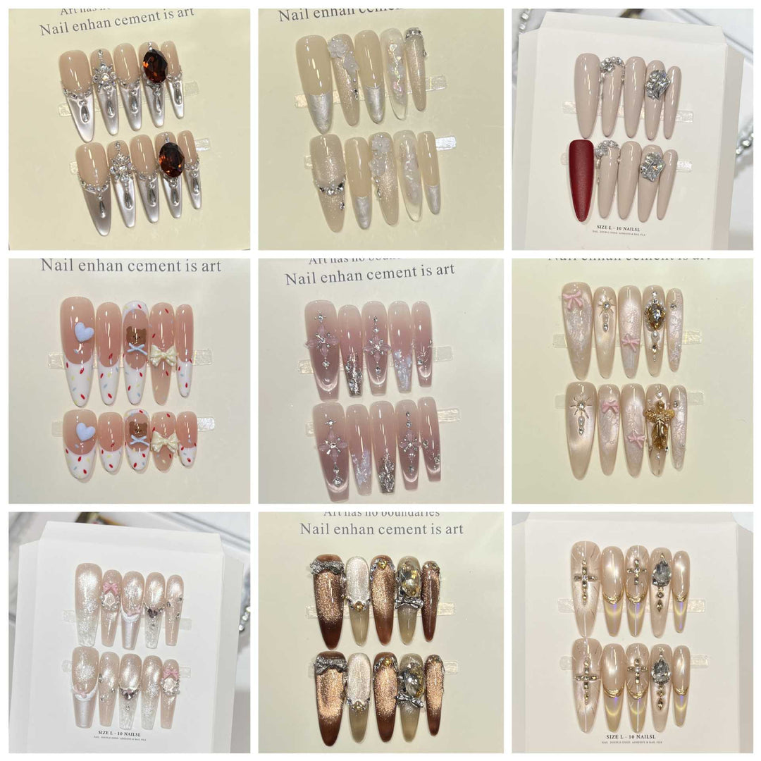 Dekorativer Press-On Nail Set mit Kristallakzenten