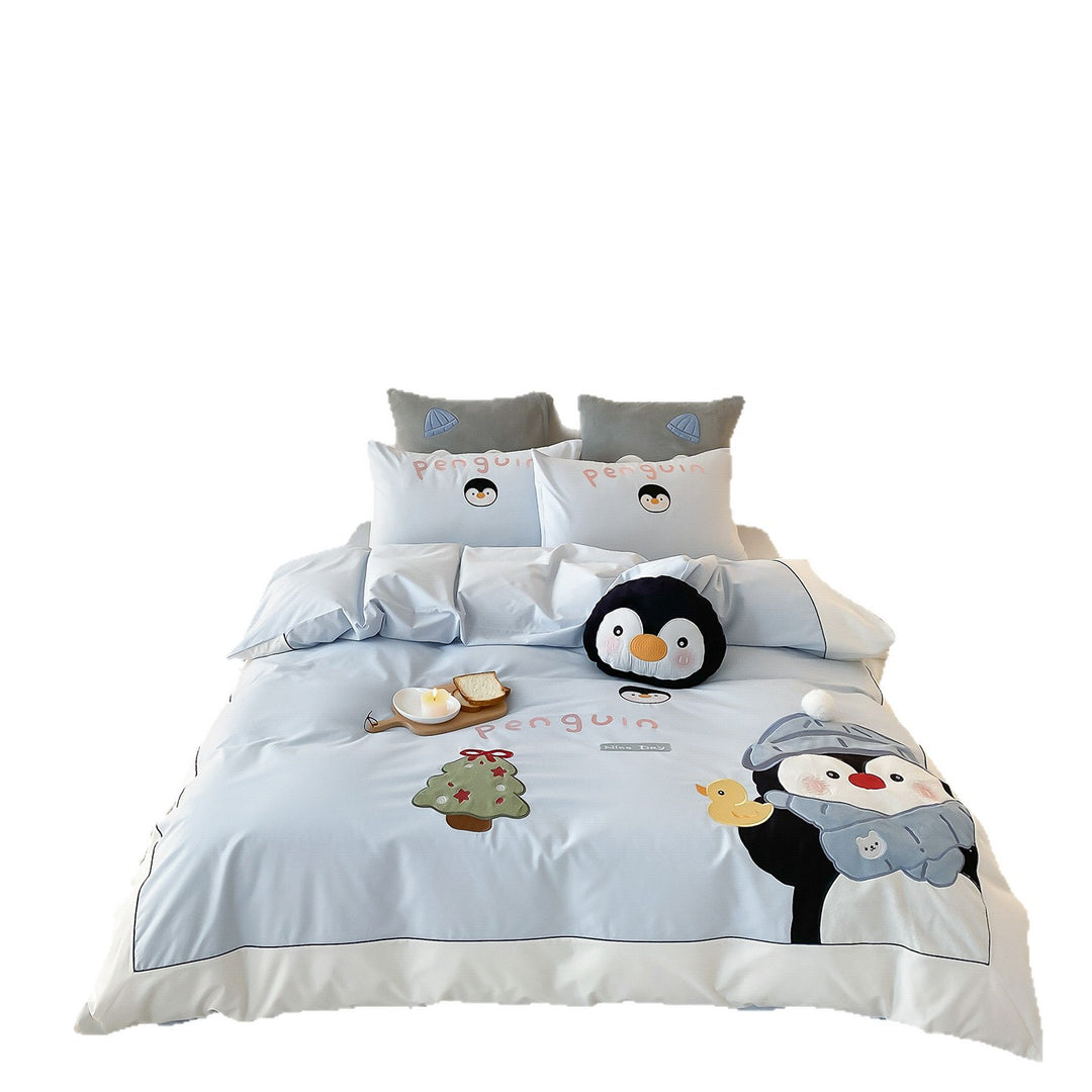 Kinderbettwäsche-Set mit Pinguin-Applikation und weicher Baumwollmischung